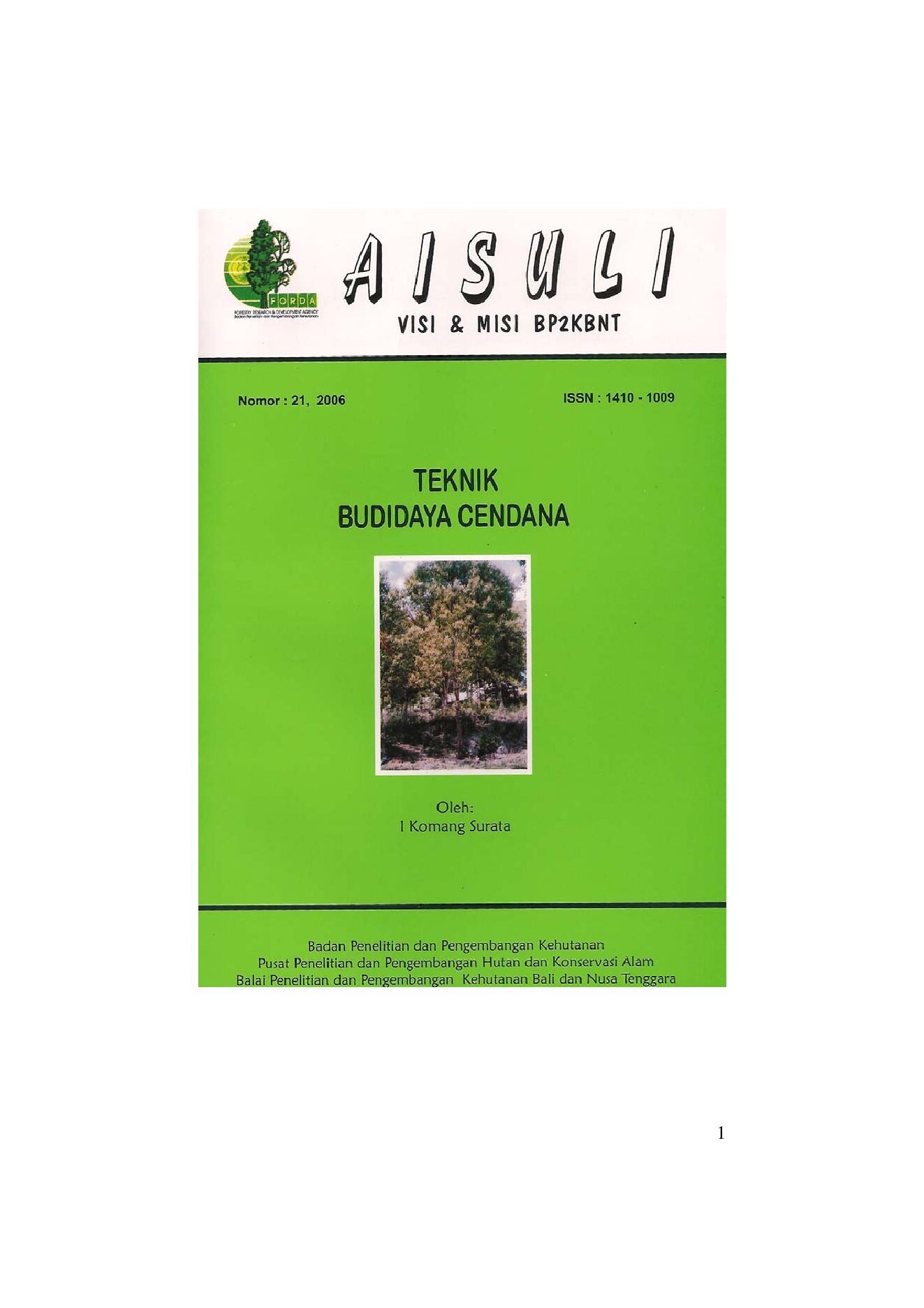 Cover Petunjuk Teknis Budidaya Cendana Surata 2006